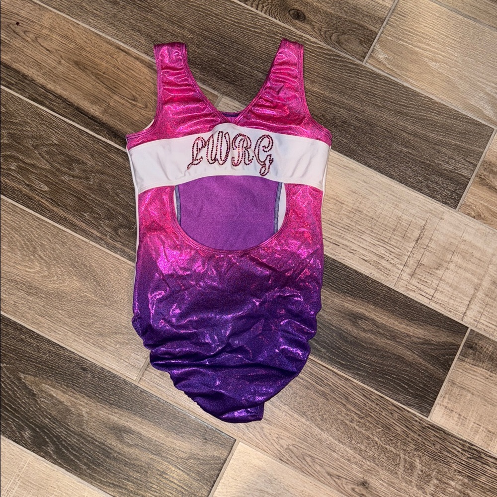 Purple Pink Shiny Dedicated Leotard LWRG open back EUC Sz JL - Picture 2 of 4